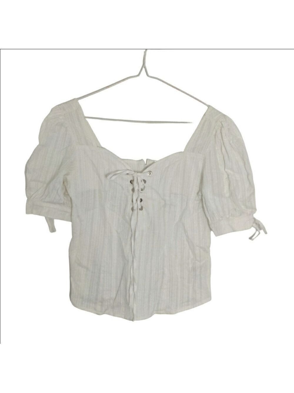 Bishop + Young White Cotton Corset Tie Puff Sleeve Blouse S 0227 - Picture 2 of 10